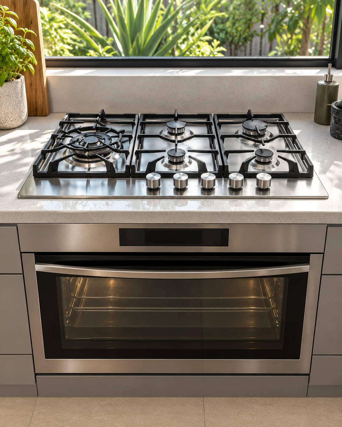 Kitchen cooktop and oven installation.